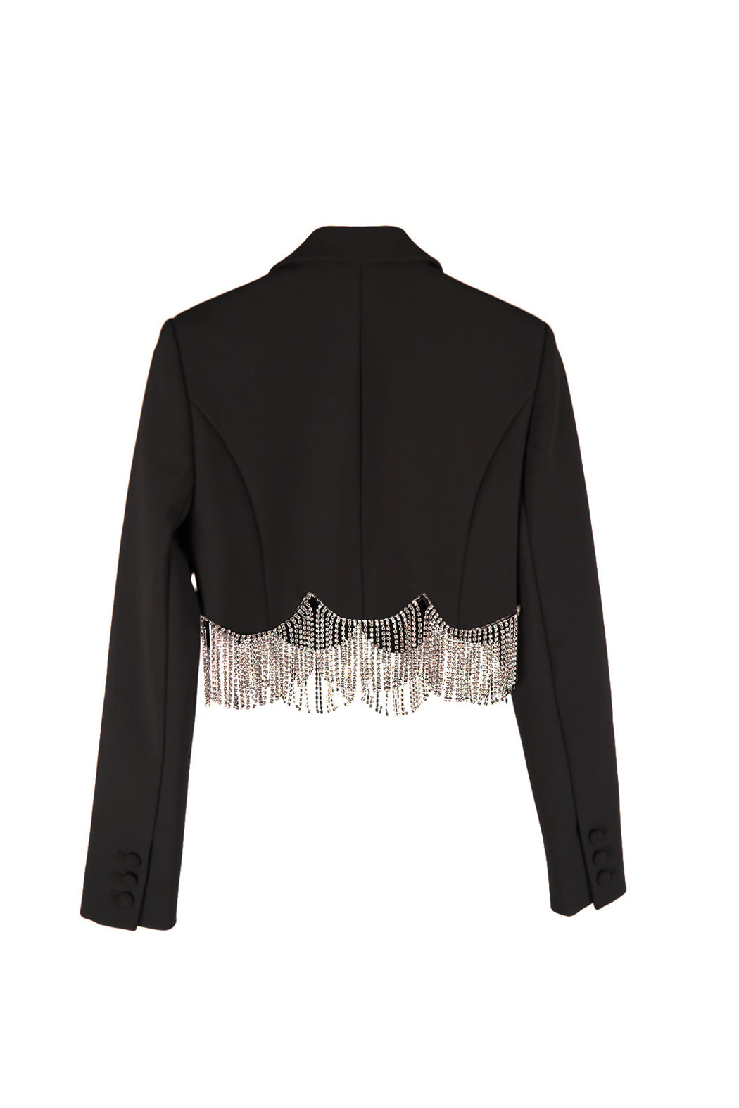 Cropped Blazer with Scalloped Crystal Hem - Black