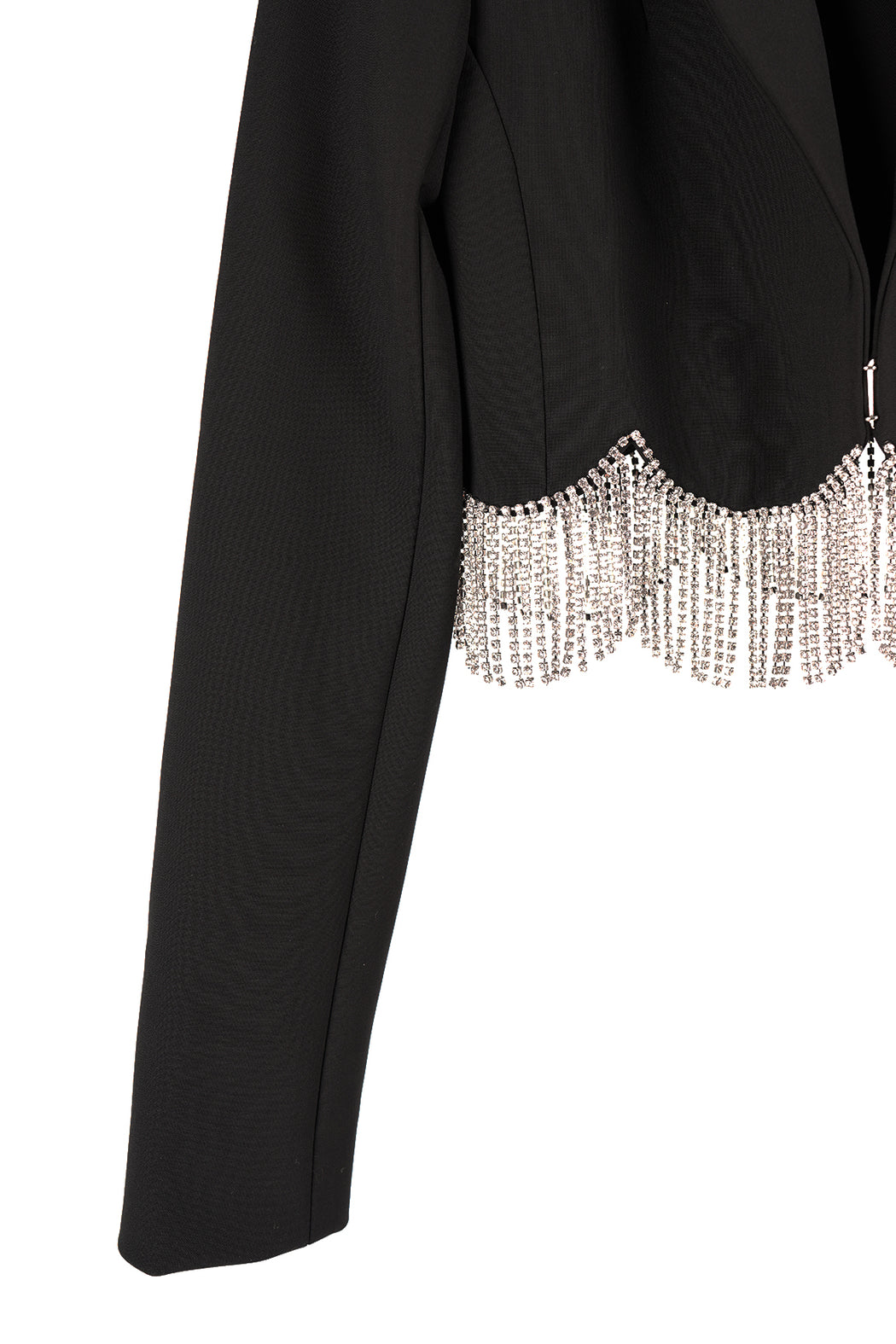 Cropped Blazer with Scalloped Crystal Hem - Black