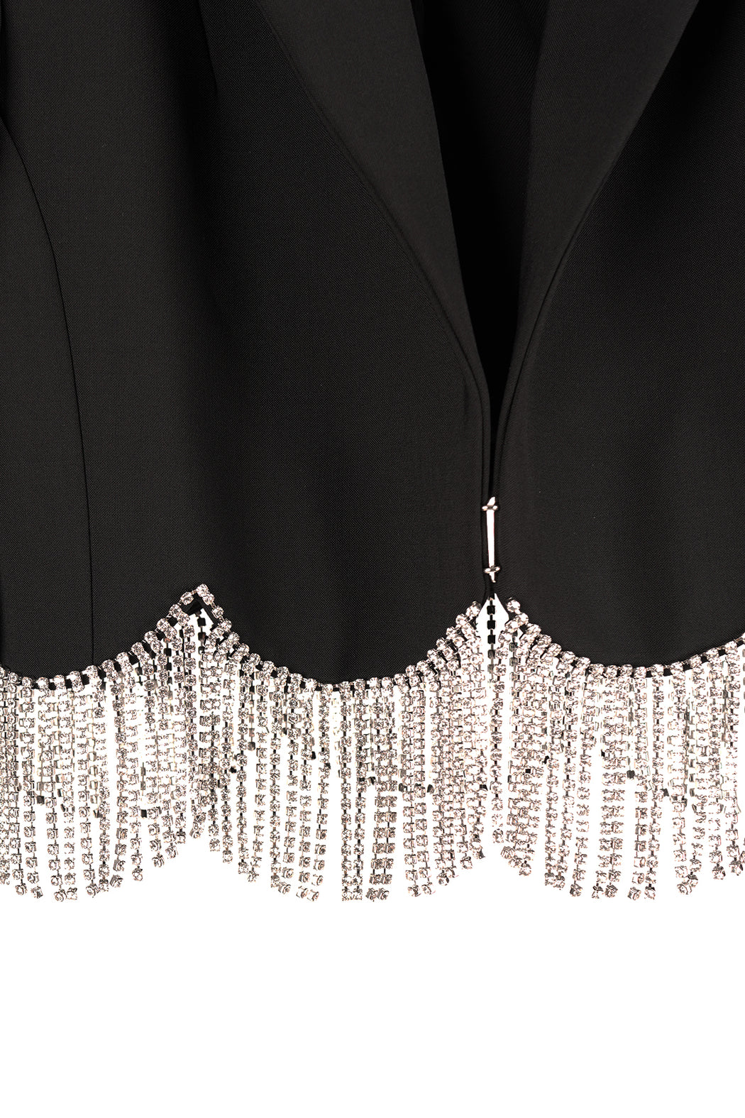 Cropped Blazer with Scalloped Crystal Hem - Black