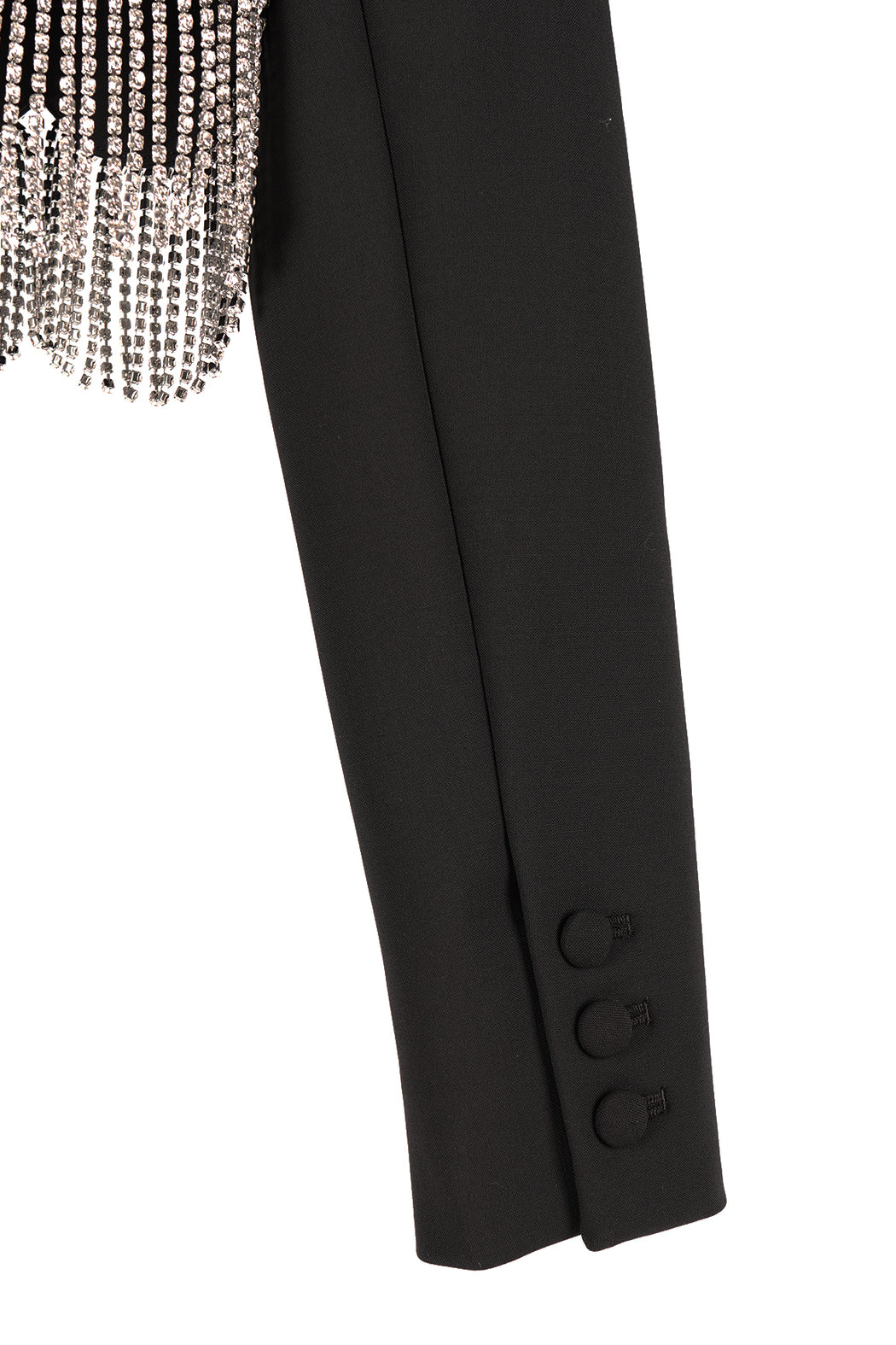 Cropped Blazer with Scalloped Crystal Hem - Black
