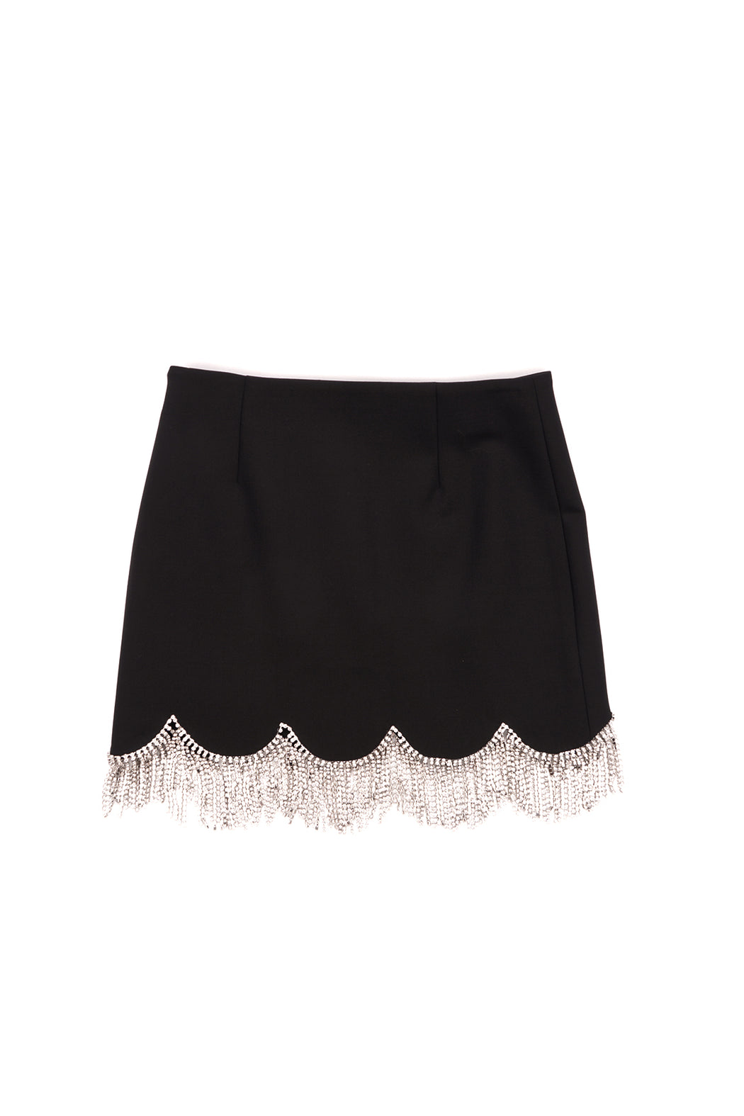 Mini Skirt with Scalloped Crystal Hem - Black