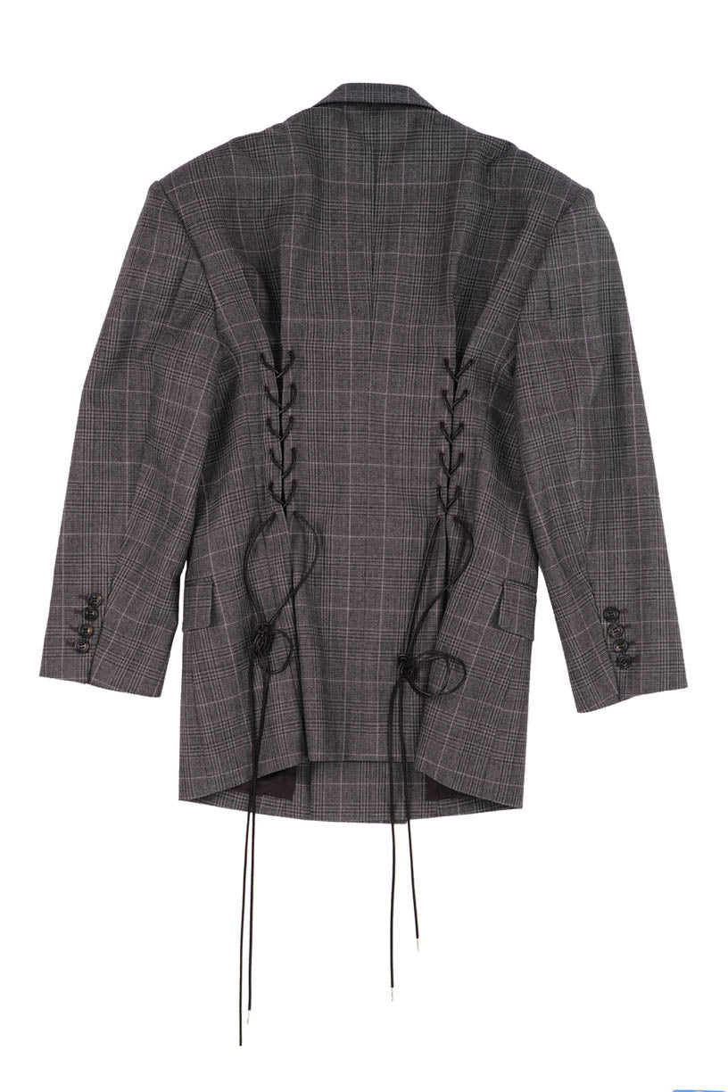 Oversized Plaid Blazer - Grey Check