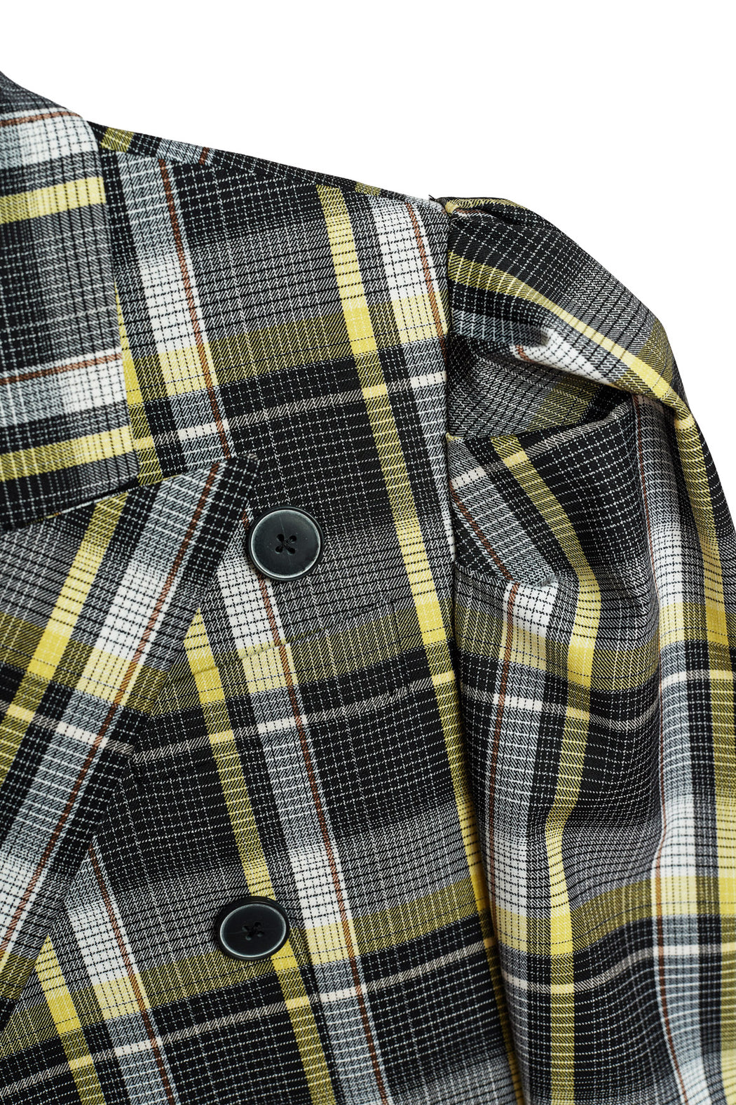 Double Breasted Button Jacket - Tartan Check Black