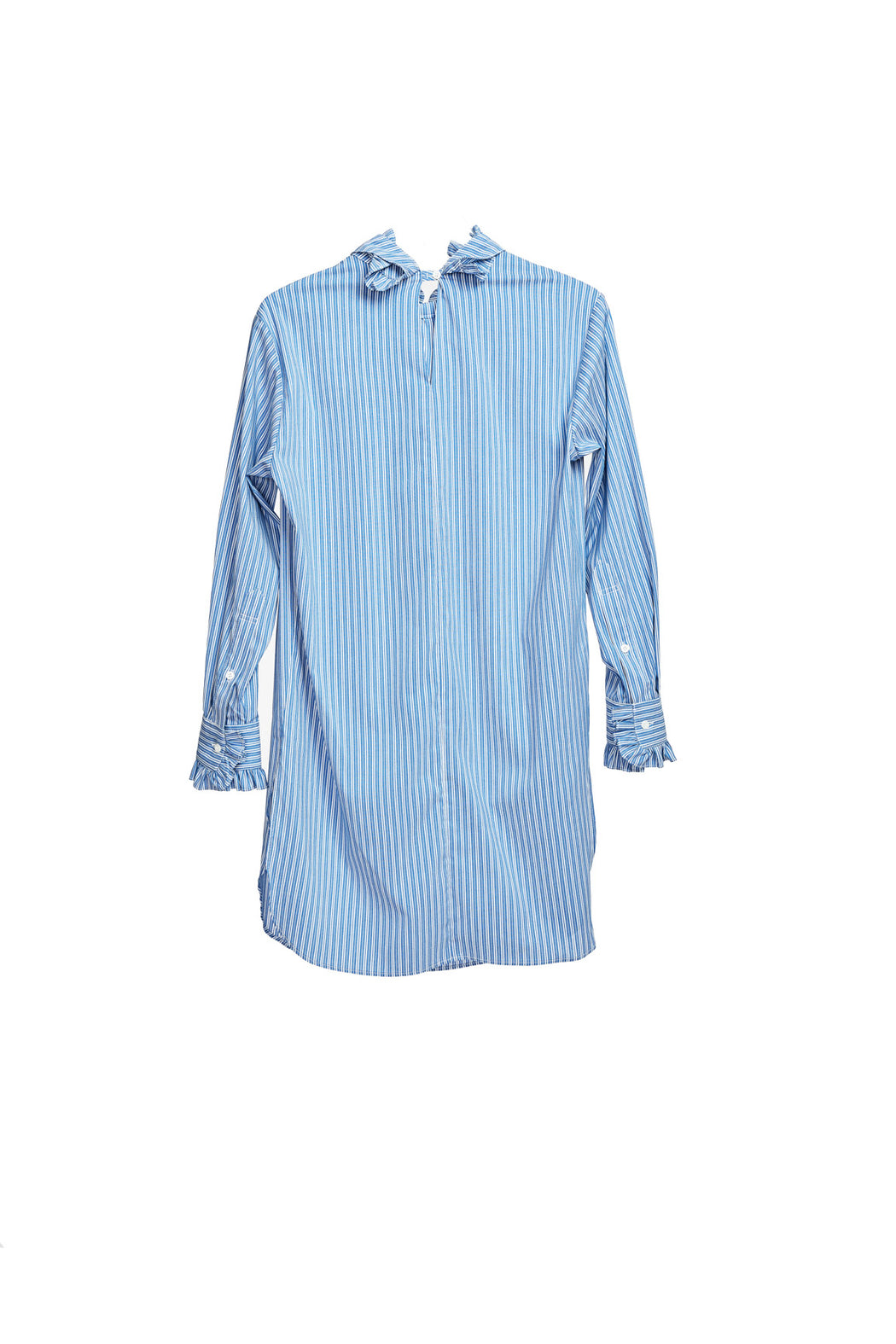 Neck And Cuff Frill Detail Shirt - Stripe Skyblue
