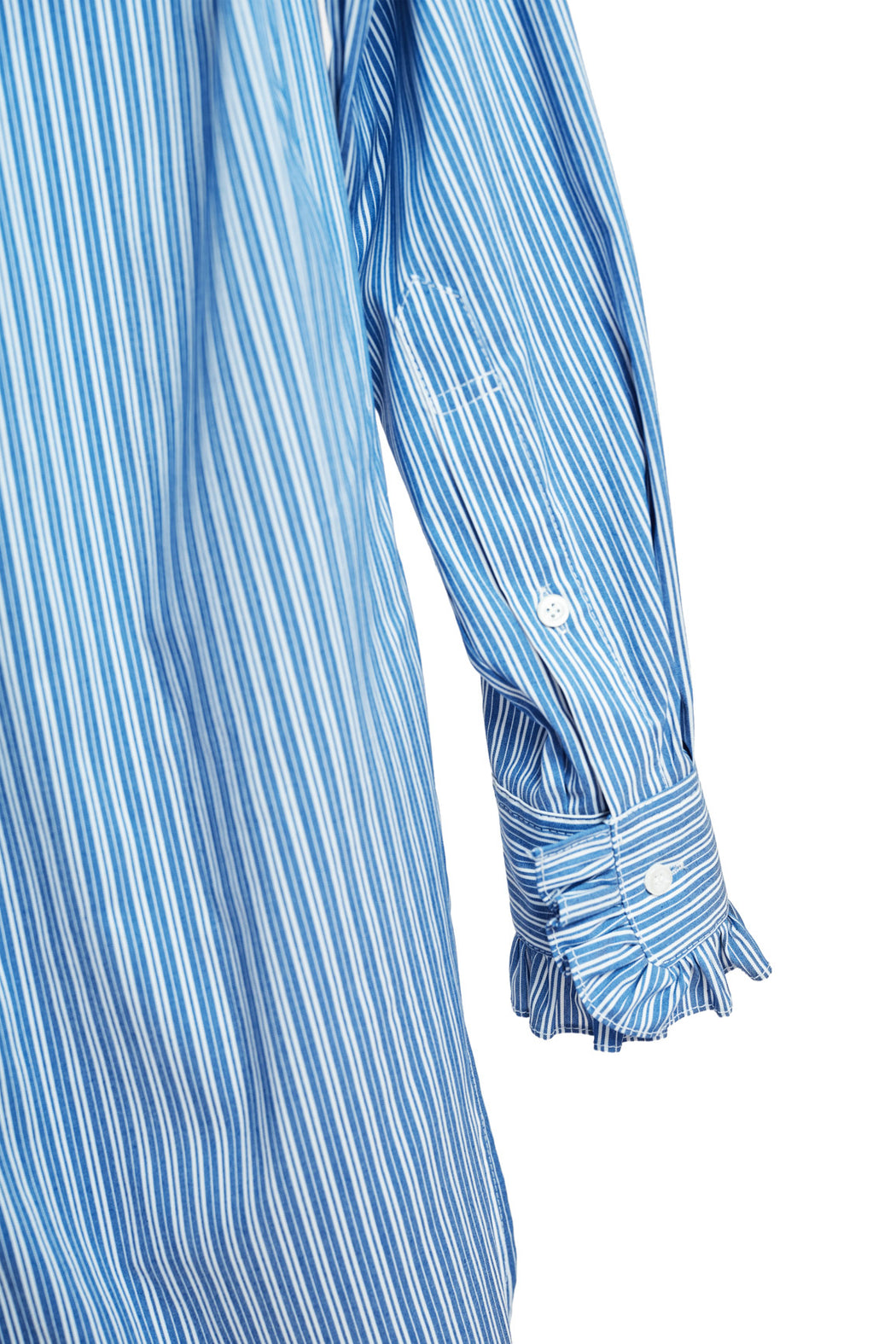 Neck And Cuff Frill Detail Shirt - Stripe Skyblue