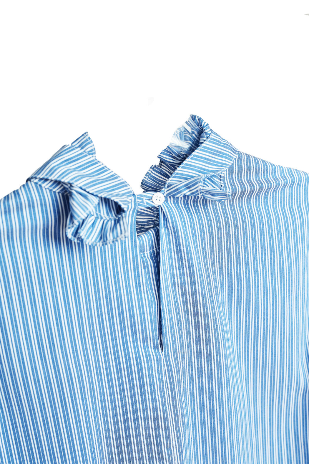 Neck And Cuff Frill Detail Shirt - Stripe Skyblue