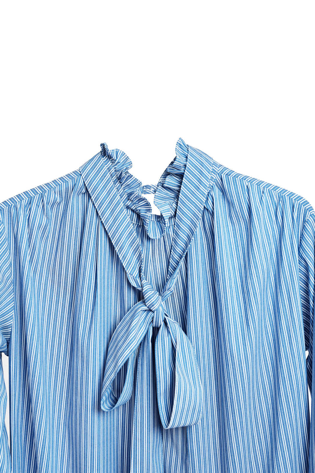 Neck And Cuff Frill Detail Shirt - Stripe Skyblue