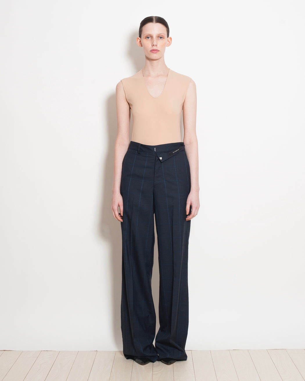 Virgin Wool Plaid Error Wide Trousers - Navy