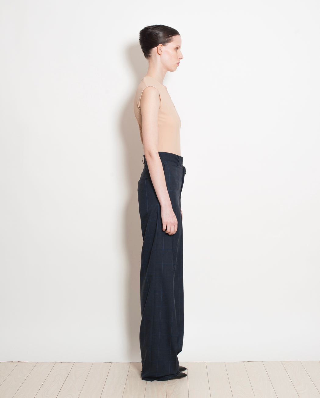 Virgin Wool Plaid Error Wide Trousers - Navy