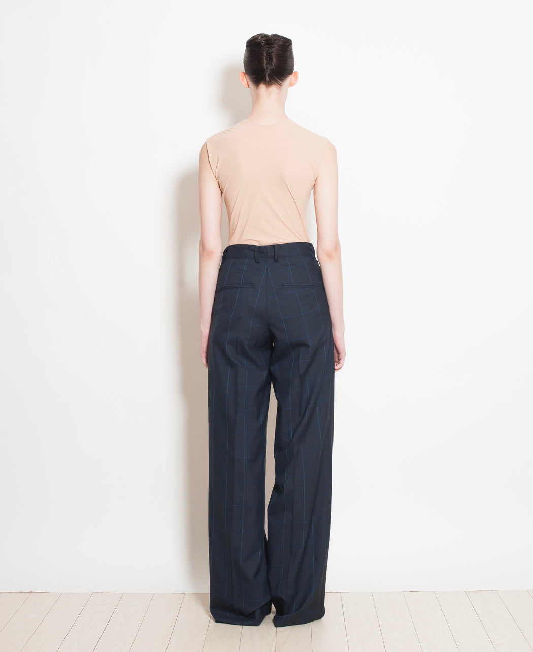 Virgin Wool Plaid Error Wide Trousers - Navy