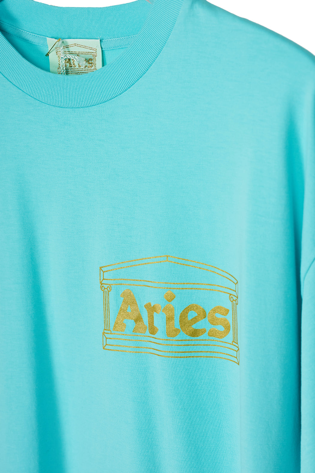 Basic Temple SS Tee - Aqua/Gold