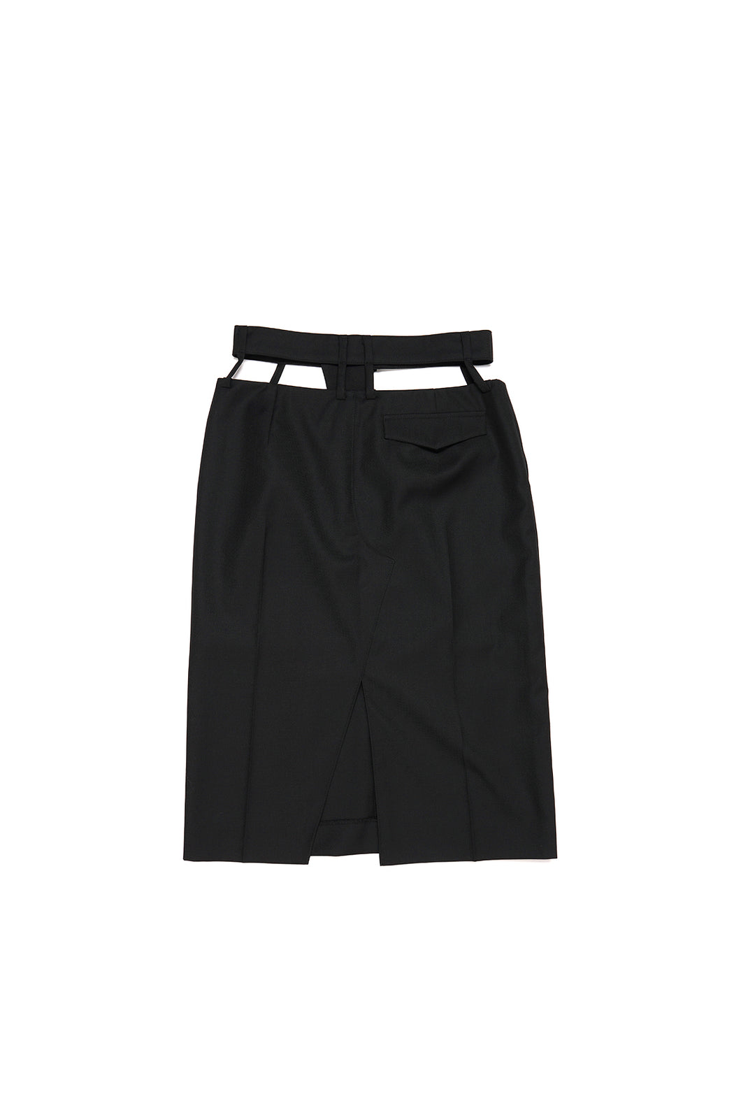 Waist Cutting Midi Skirt - Black