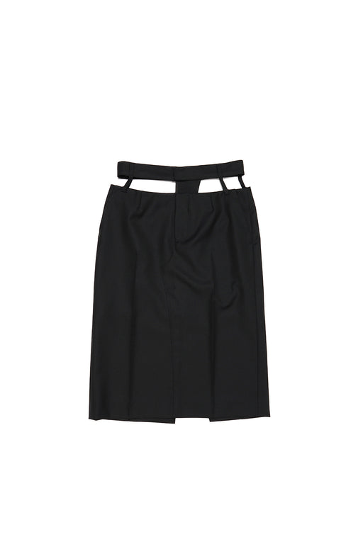Waist Cutting Midi Skirt - Black