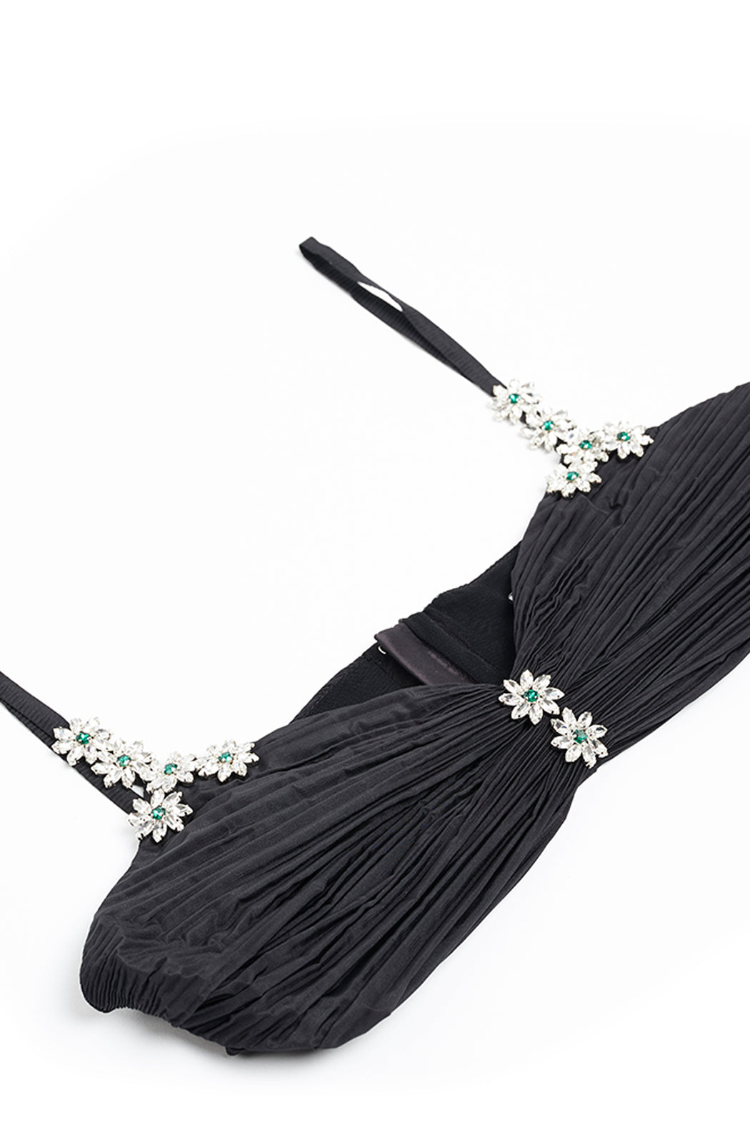 Embroidered Ruched Bra - Black