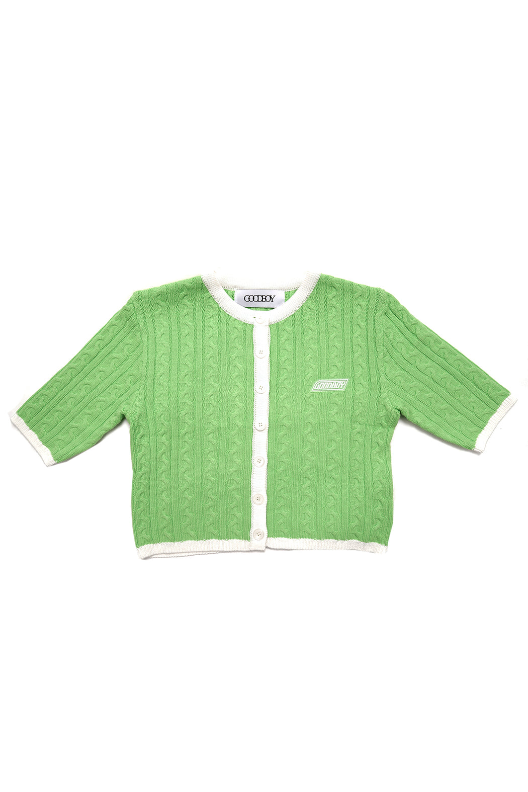 New Logo Crop Cardigan - Green/White