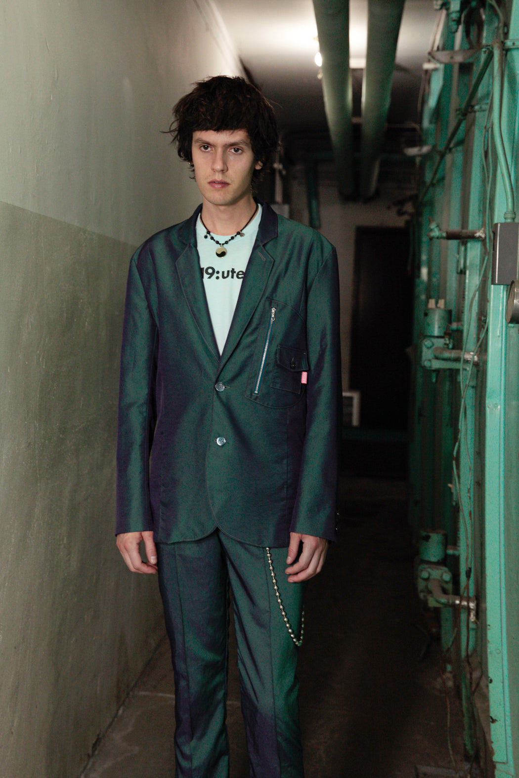 Pleated Trousers - Green/Purple Iridescent