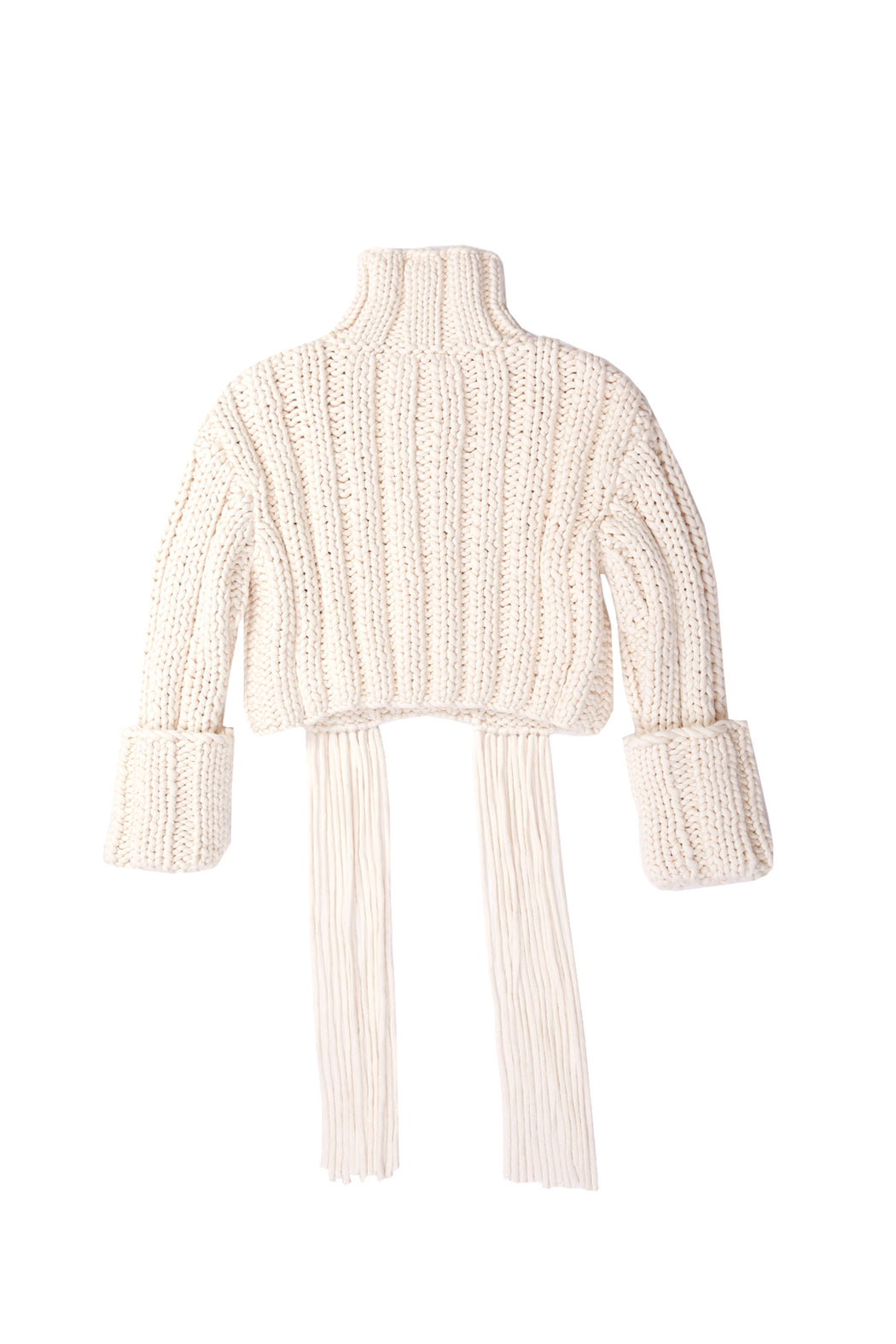 Cropped Cable Knit Sweater - White