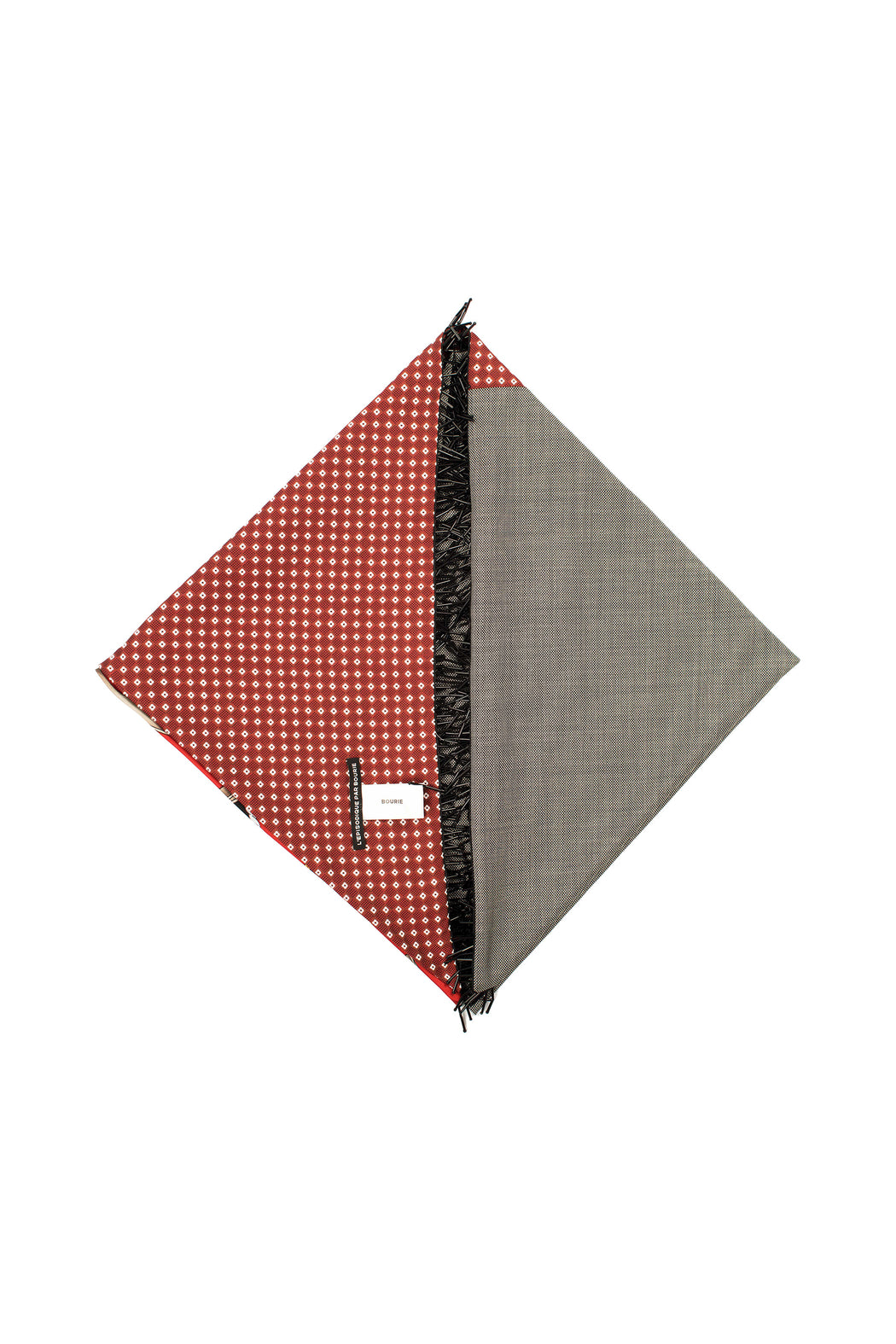 Patchwork Triangle Tassle Scarf - Red/Grey