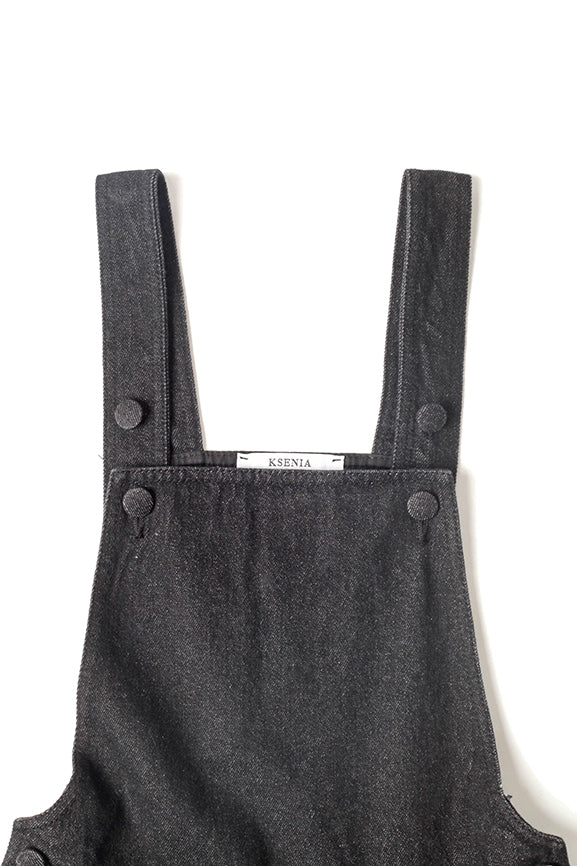 Black Demi-Denim Dungarees