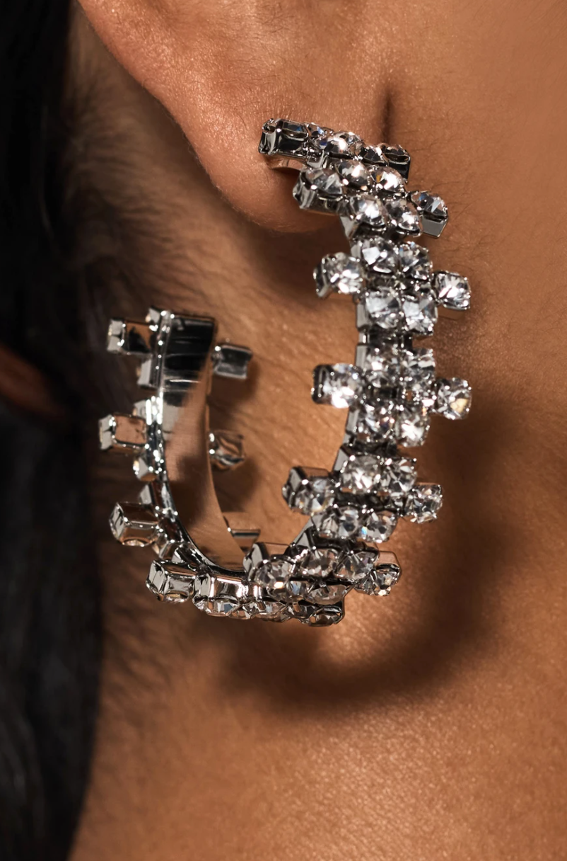 Round Crystal Clover Hoop Earrings