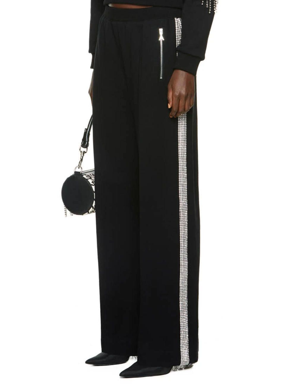 Crystal Stripe Wide Leg Trackpant - Black