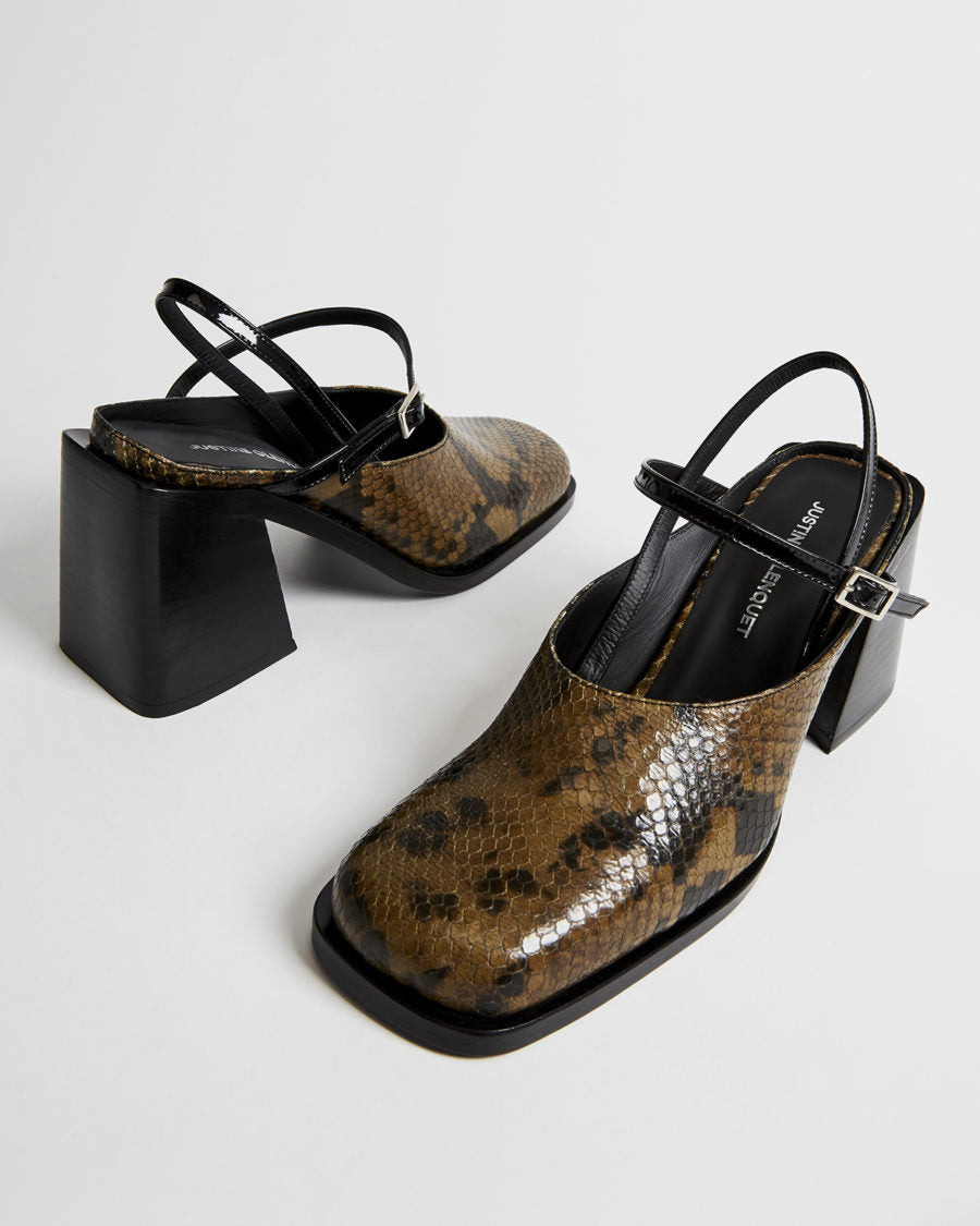 Sinead Python Khaki Mules