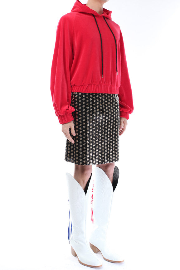 Velour Hood Sweatshirt - Red