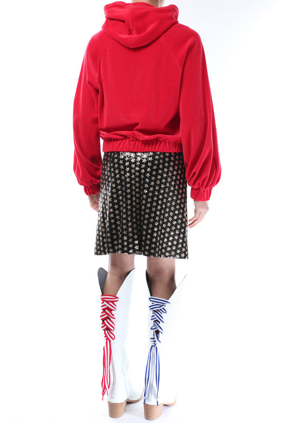 Velour Hood Sweatshirt - Red