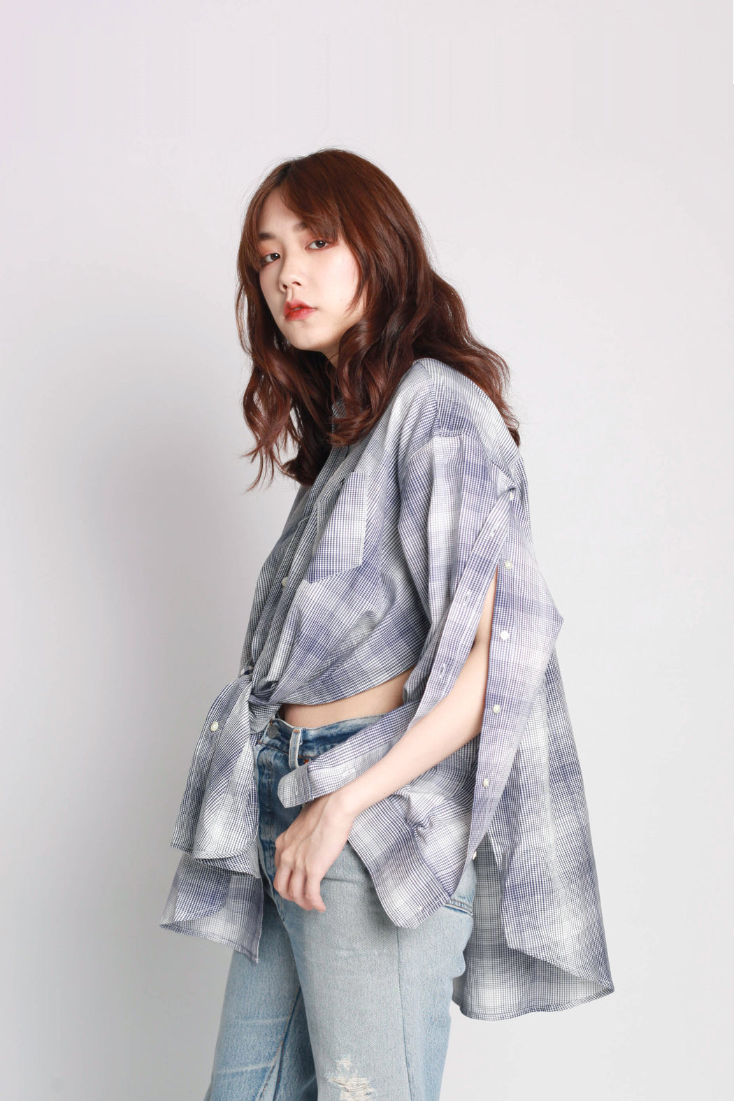 Open Sleeves Shirt - Green Check