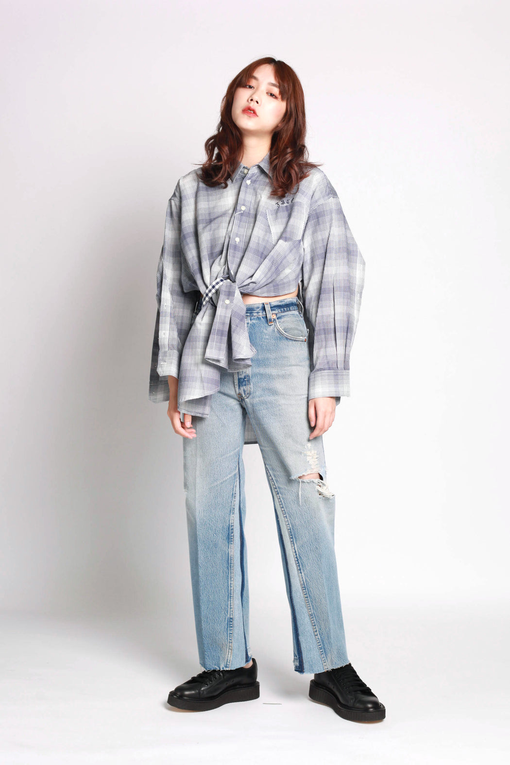 Open Sleeves Shirt - Green Check