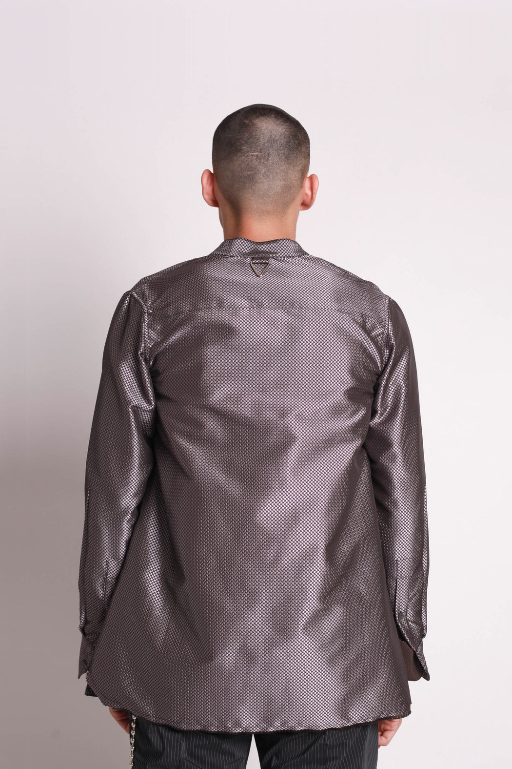Reverse Mandarin Button Up - Purple/Cube