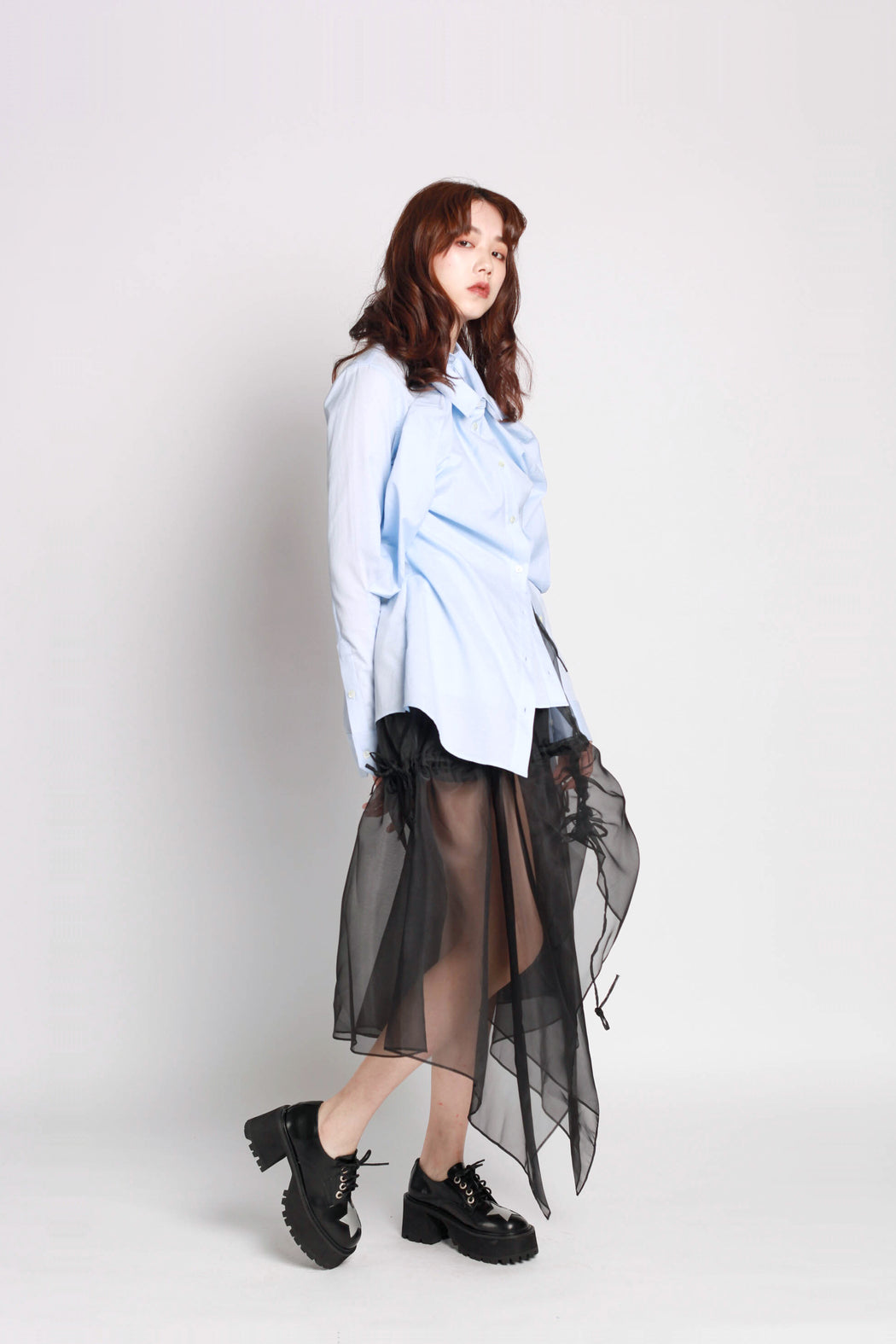 Double Front Fitted Shirt - Blue