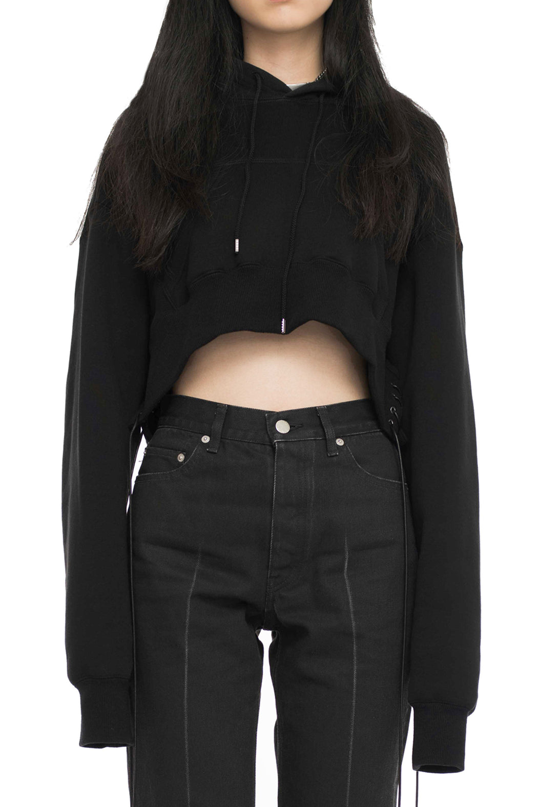 Cropped Hoodie Pullover - Black