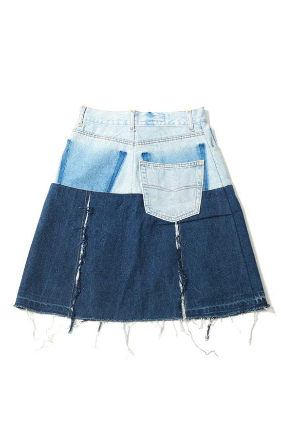 Mixed Colour Reworked Denim Midi Skirt
