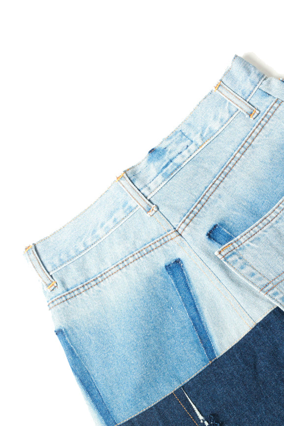 Mixed Colour Reworked Denim Midi Skirt