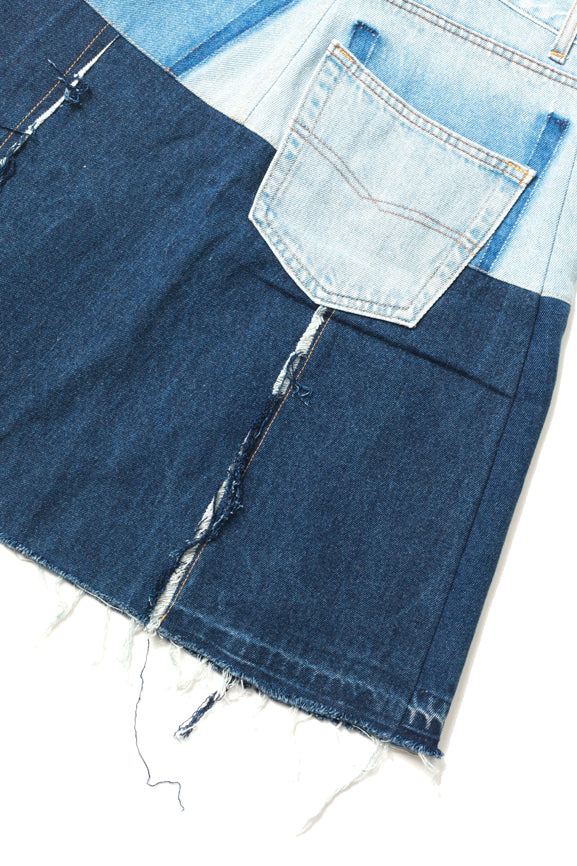 Mixed Colour Reworked Denim Midi Skirt