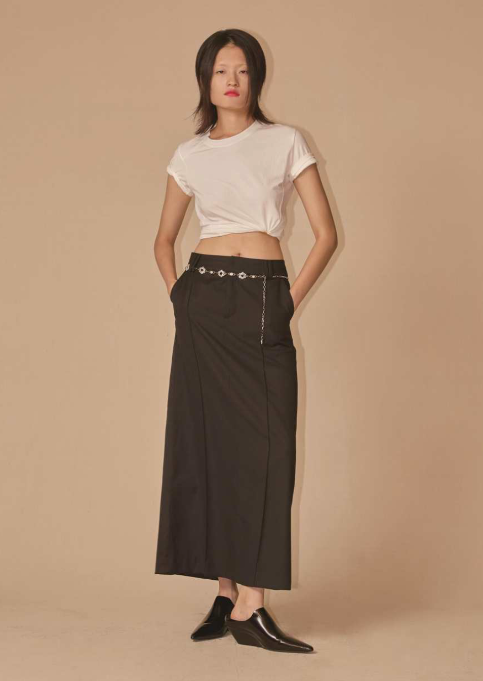 Paneled Long Skirt - Black