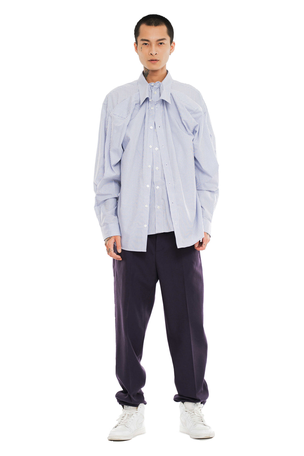 Double Front Shirt - Blue Check
