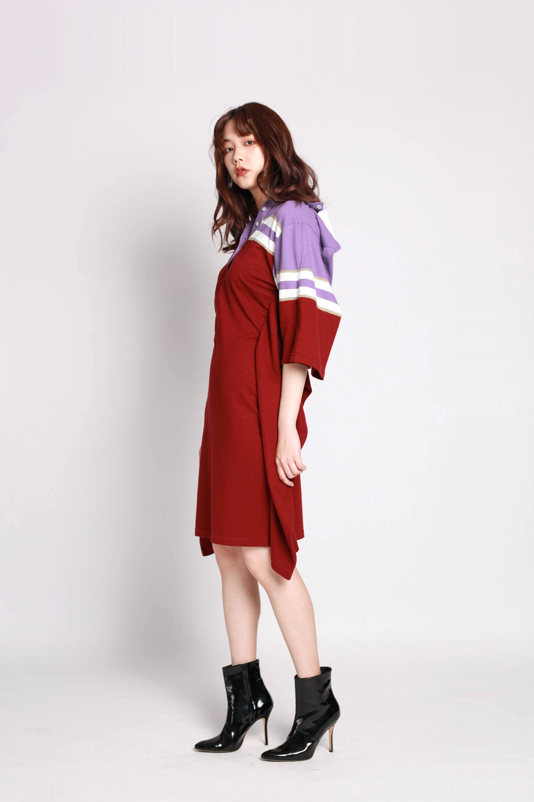 Striped Polo Dress - Violet/White/Burgundy