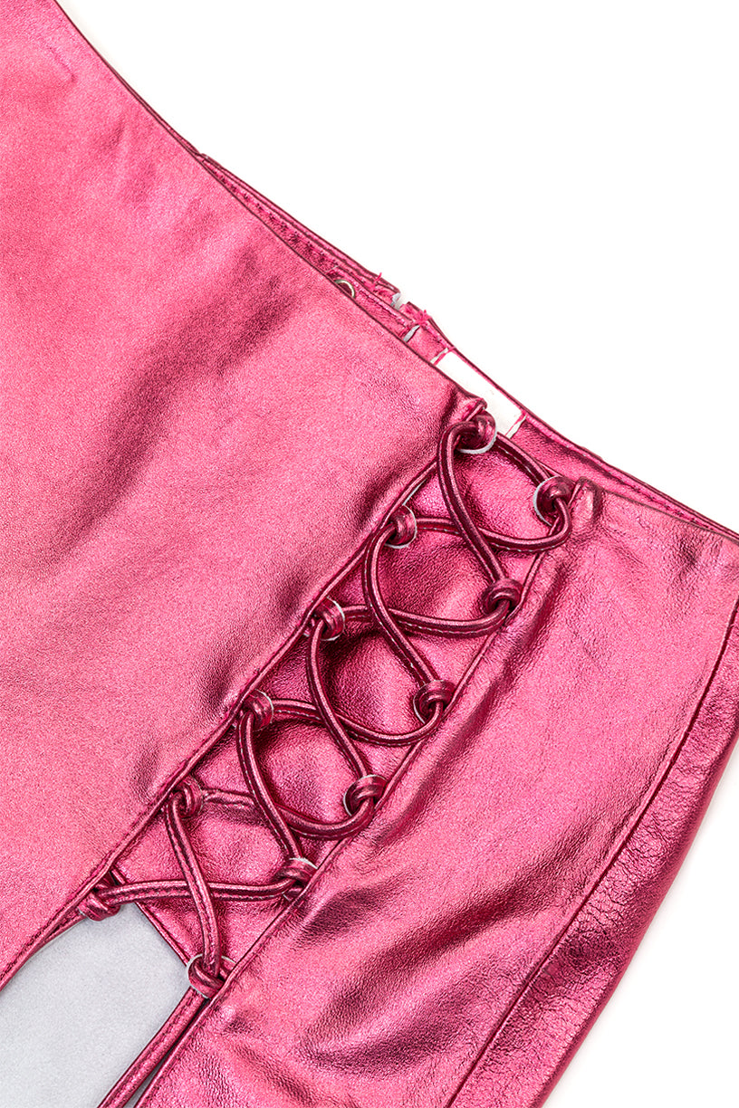 Jazara Leather Mini Skirt - Metallic Pink