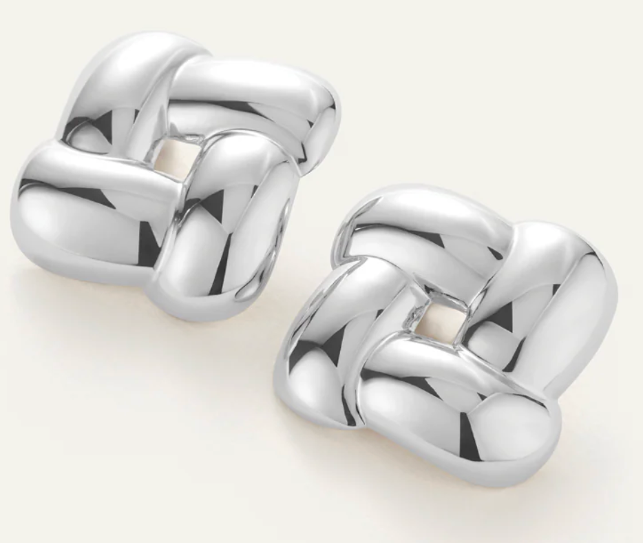 Mega Woven Square Earrings - Silver
