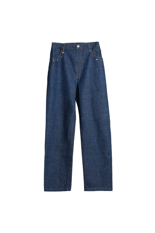 Button Straight Jeans - Blue