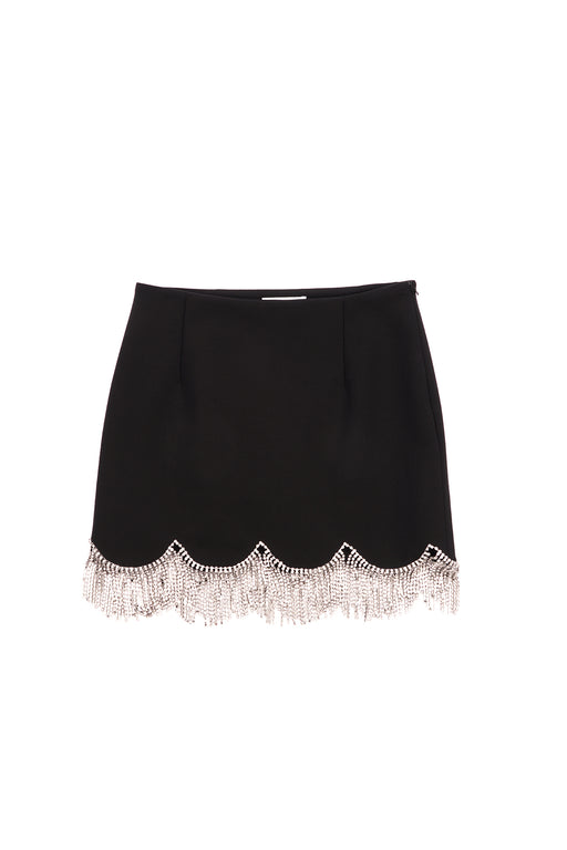 Mini Skirt with Scalloped Crystal Hem - Black