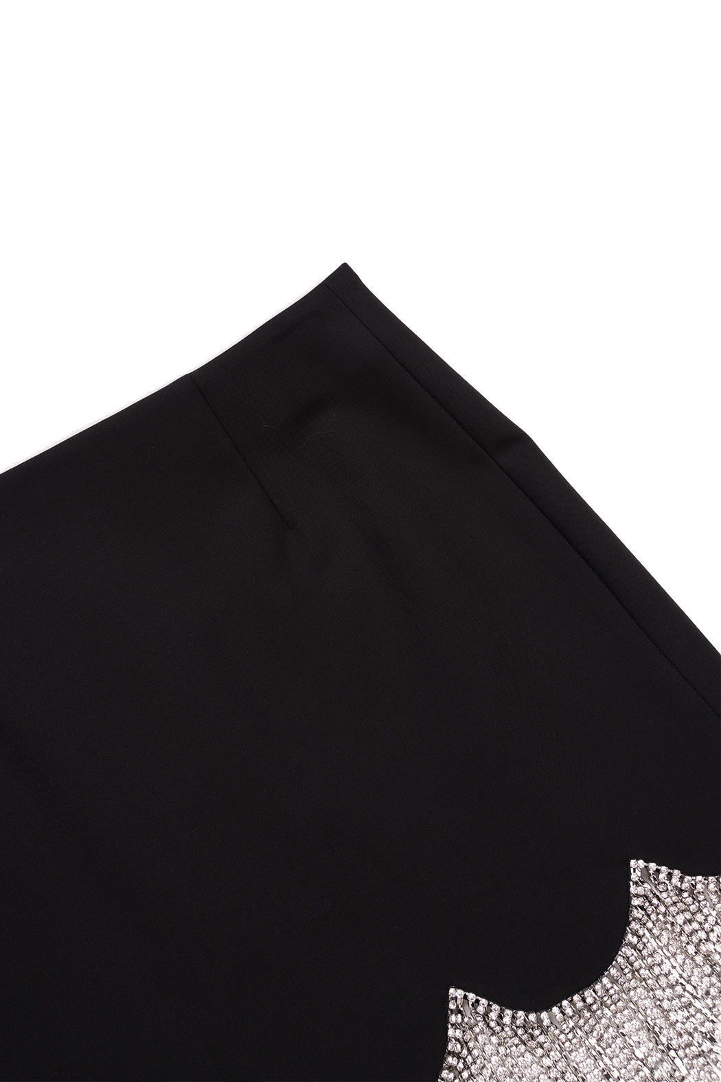 Mini Skirt with Scalloped Crystal Hem - Black