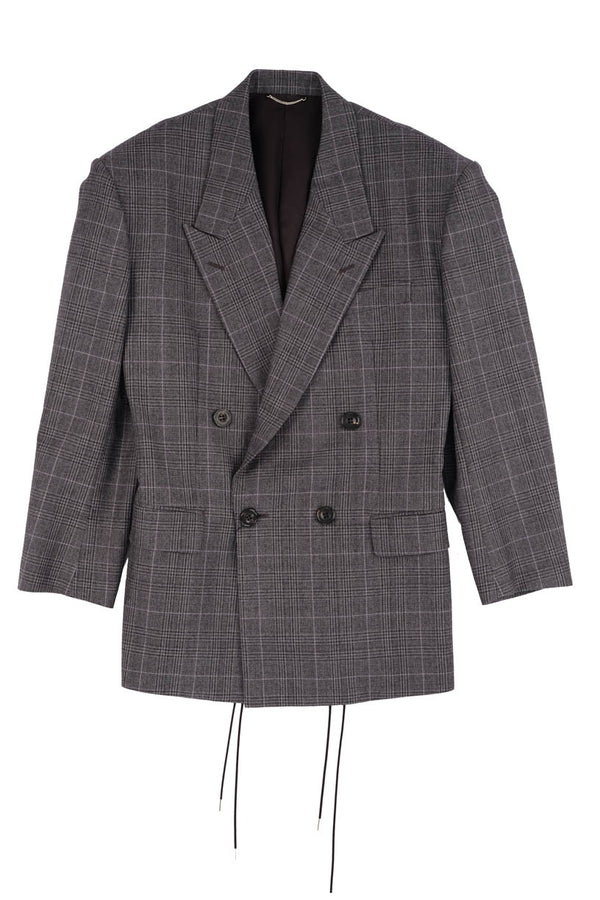 Oversized Plaid Blazer - Grey Check