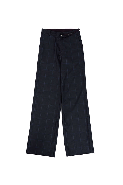 Virgin Wool Plaid Error Wide Trousers - Navy