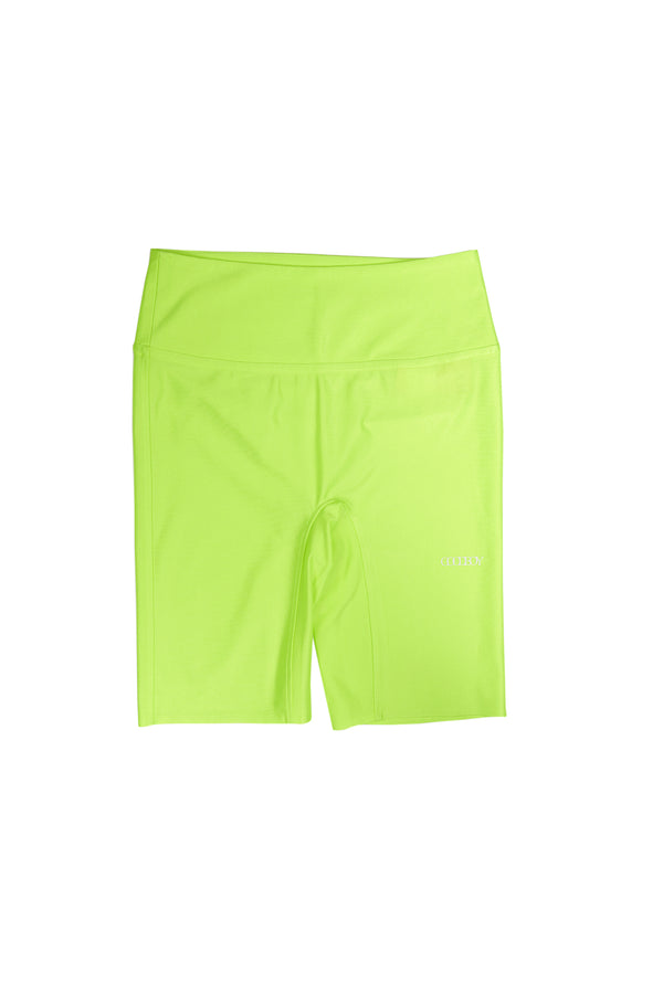 Glossy Half Leggings - Neon Yellow