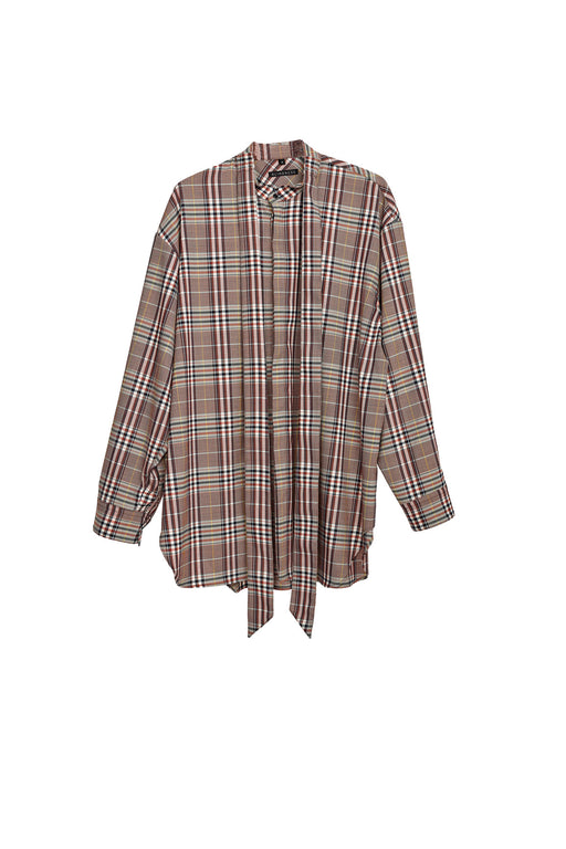 Oversized Checkered Shirt - Beige