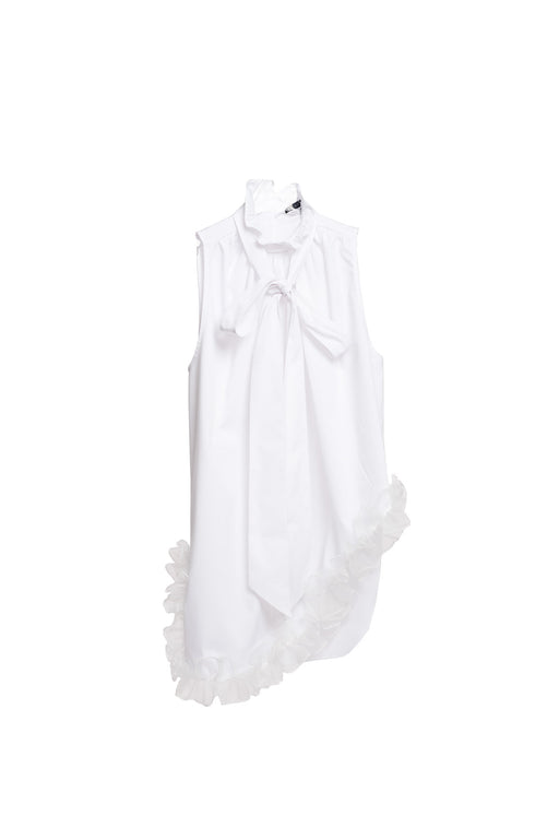 Sleeveless Frill Shirt - White