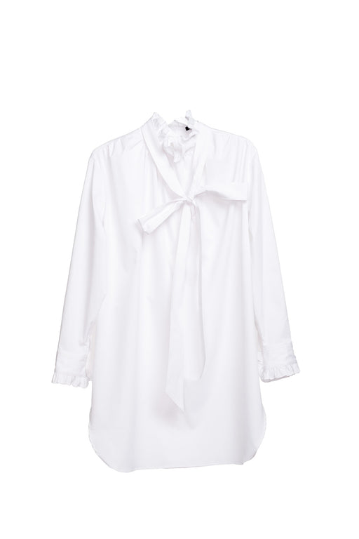Neck And Cuff Frill Detail Shirt - White